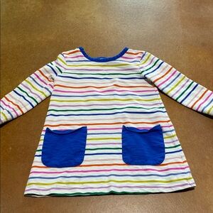 Colorful Striped Dress with Blue Pockets